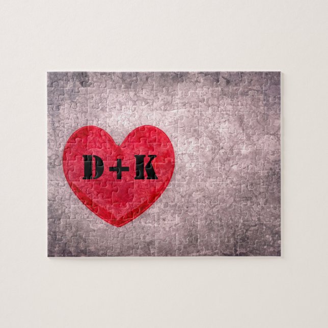 Stonewashed Heart Monogram Personalize Jigsaw Puzzle (Horizontal)