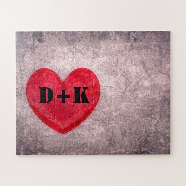 Stonewashed Heart Monogram Personalize Jigsaw Puzzle (Horizontal)