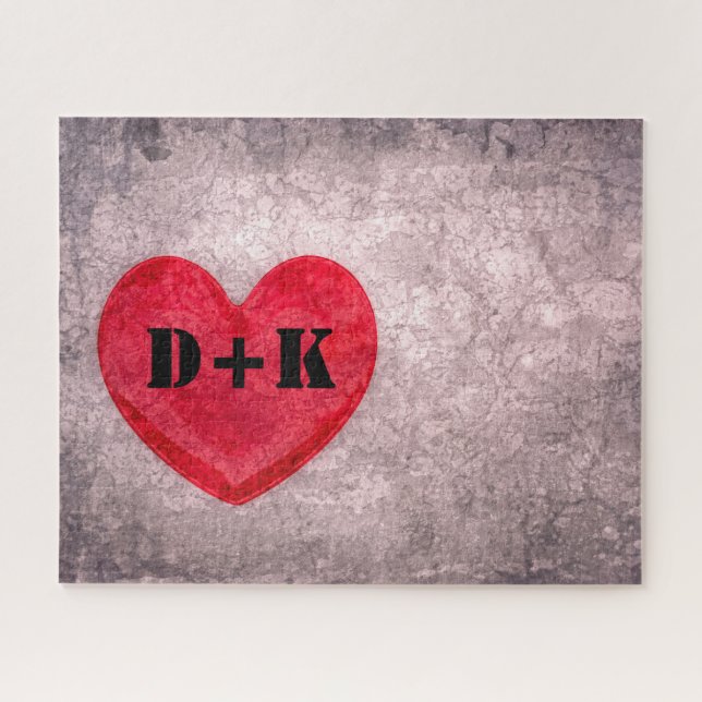 Stonewashed Heart Monogram Personalize Jigsaw Puzzle (Horizontal)