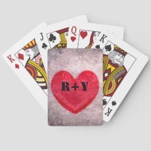 Stonewashed Heart Monogram Personalize Playing Cards