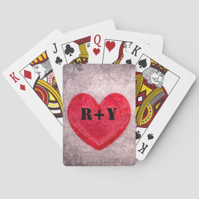 Stonewashed Heart Monogram Personalize Playing Cards (Back)