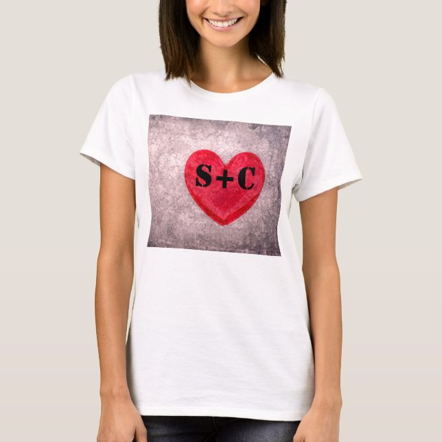 Stonewashed Heart Monogram Personalize T-Shirt (Front)