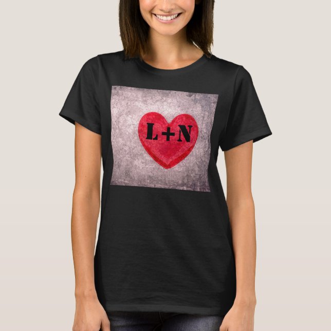 Stonewashed Heart Monogram Personalize T-Shirt (Front)