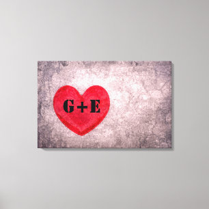 Stonewashed Heart Monogram Personalized Canvas Print