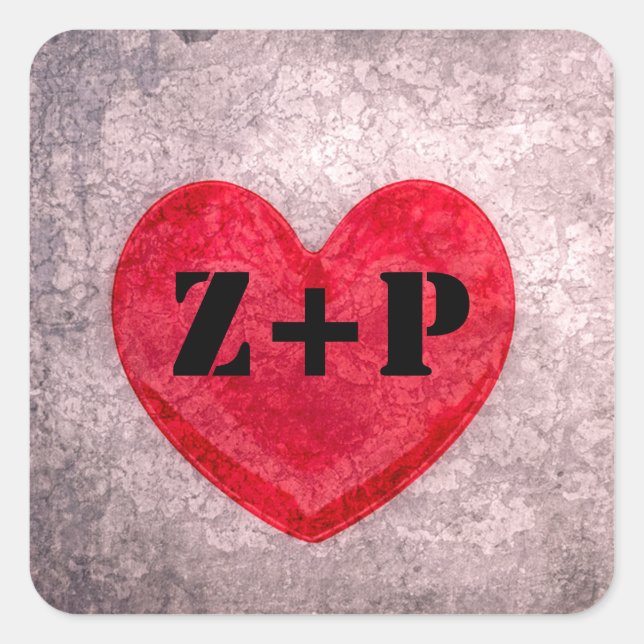 Stonewashed Heart Monogram Personalized Square Sticker (Front)