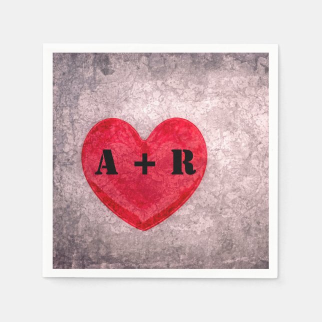 Stonewashed Heart Personalized Monogram Napkin (Front)