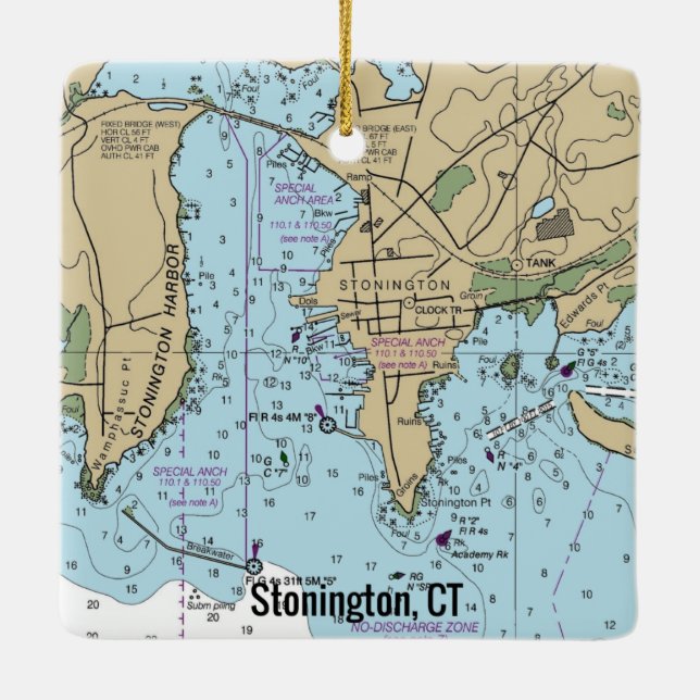 Stonington CT Chart Ceramic Ornament (Back)