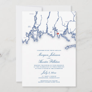 Stonington CT Map Elegant Blue Wedding Invitation