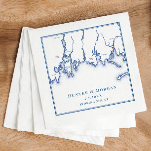 Stonington CT Map Elegant Navy Blue Wedding Napkin