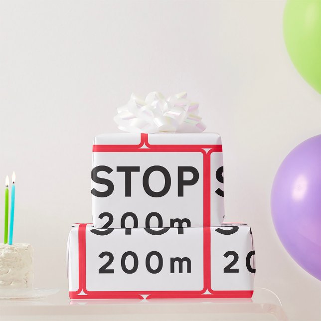 Stop 200m Road Sign Traffic Warning Safety  Wrapping Paper (Creator Uploaded)