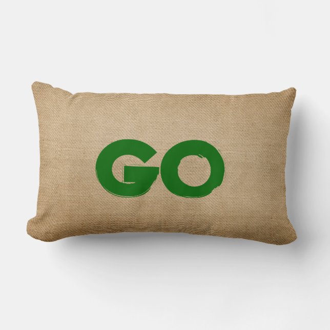 Stop and Go Burlap Lumbar Pillow (Front)
