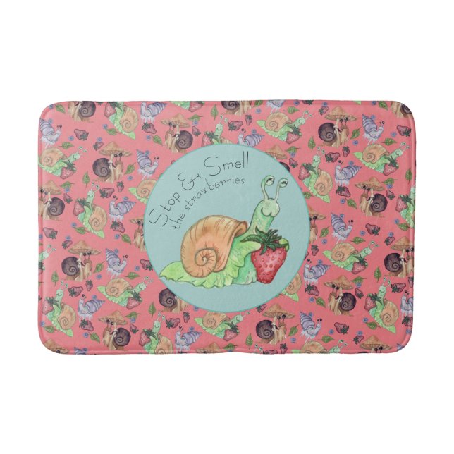 Stop and Smell the Strawberries Snail  Pattern Bath Mat (Front)