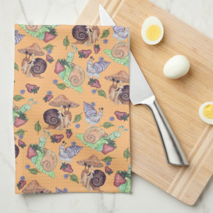 Stop and Smell the Strawberries Snail  Pattern Kitchen Towel