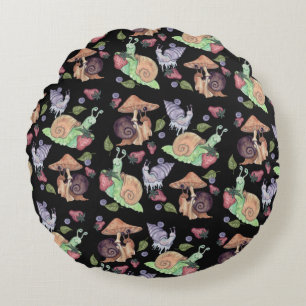 Stop and Smell the Strawberries Snail  Pattern Round Pillow