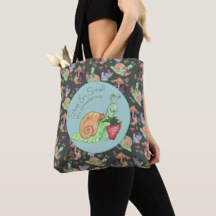 Stop and Smell the Strawberries Snail Pattern Tote Bag