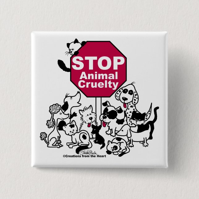 Stop Animal Cruelty 2 Inch Square Button (Front)