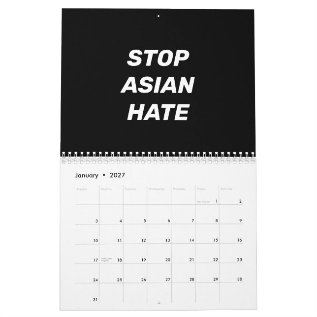 Stop Asian Hate black and white modern typography Calendar (Jan 2027)