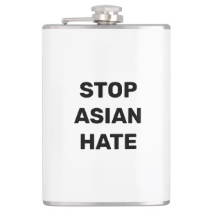 Stop Asian Hate, black white Vinyl Wrapped Flask
