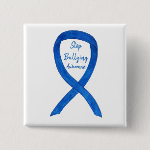 Stop Bullying Awareness Blue Ribbon Custom Pin