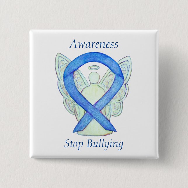 Stop Bullying Awareness Ribbon Custom Pin Buttons (Front)
