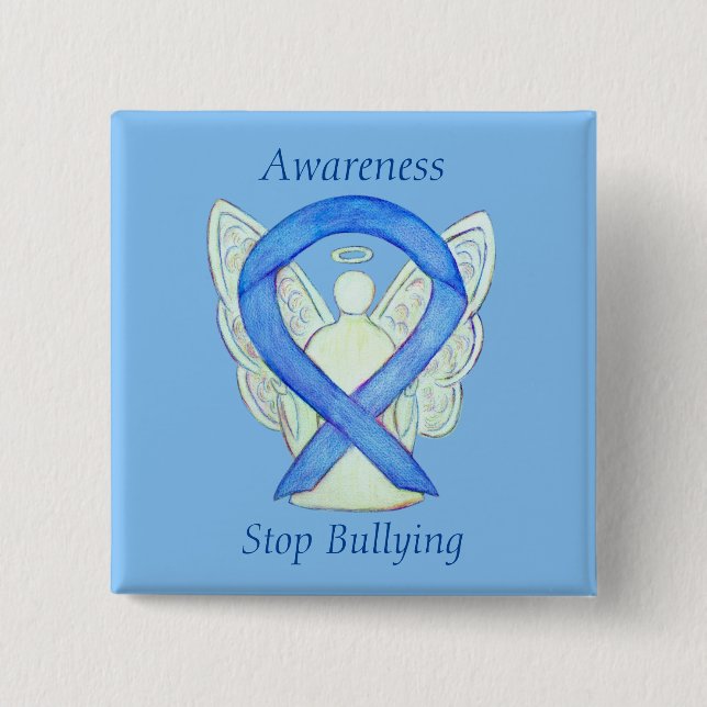 Stop Bullying Awareness Ribbon Custom Pin Buttons (Front)