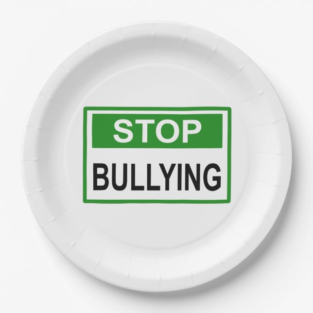 Stop Bullying Sign green Paper Plate (Front)