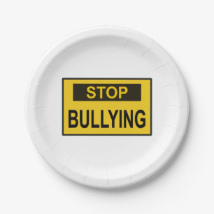 Stop Bullying Sign yellow Paper Plate