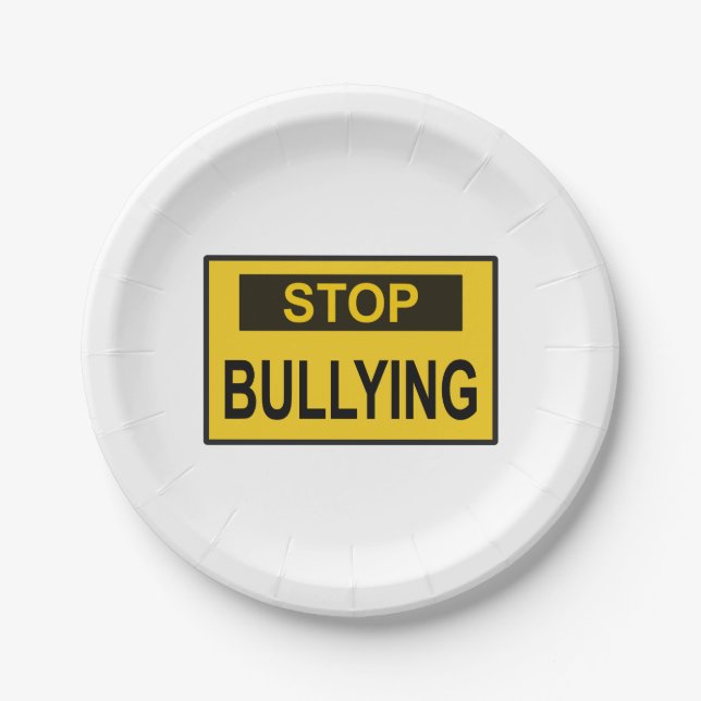 Stop Bullying Sign yellow Paper Plate (Front)