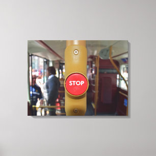 Stop button on a bus canvas print