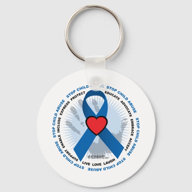 Stop Child Abuse Ribbon Keychain (Front)