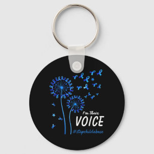 Stop Child Awareness Blue Ribbon Im Their Voice Keychain