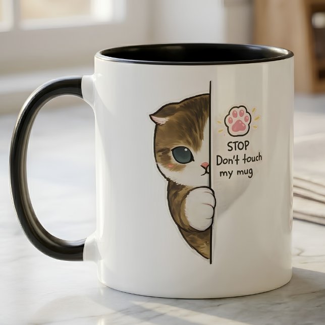 "Stop Don't Touch My Mug" Cute Peeking Kitten  Mug (Creator Uploaded)