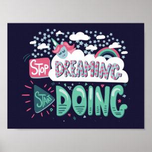 Stop Dreaming, Start Doing Dark Blue Poster