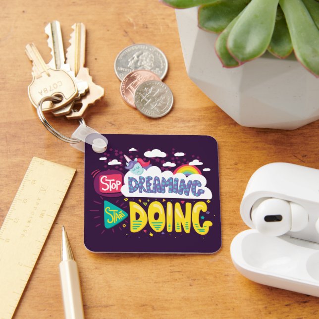 Stop Dreaming, Start Doing Dark Purple Metal Keychain (Desk)