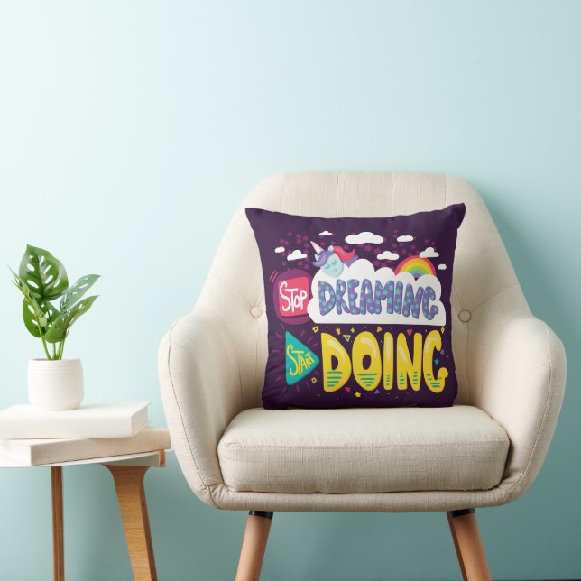 Stop Dreaming, Start Doing Dark Purple Throw Pillow (Chair)