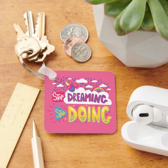 Stop Dreaming, Start Doing Dark Violet Metal Keychain (Desk)