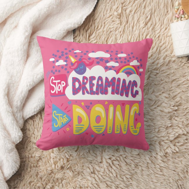 Stop Dreaming, Start Doing Dark Violet Throw Pillow (Blanket)