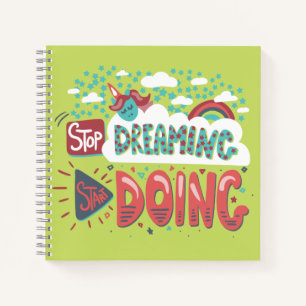 Stop Dreaming, Start Doing Lime-Brick Red Notebook