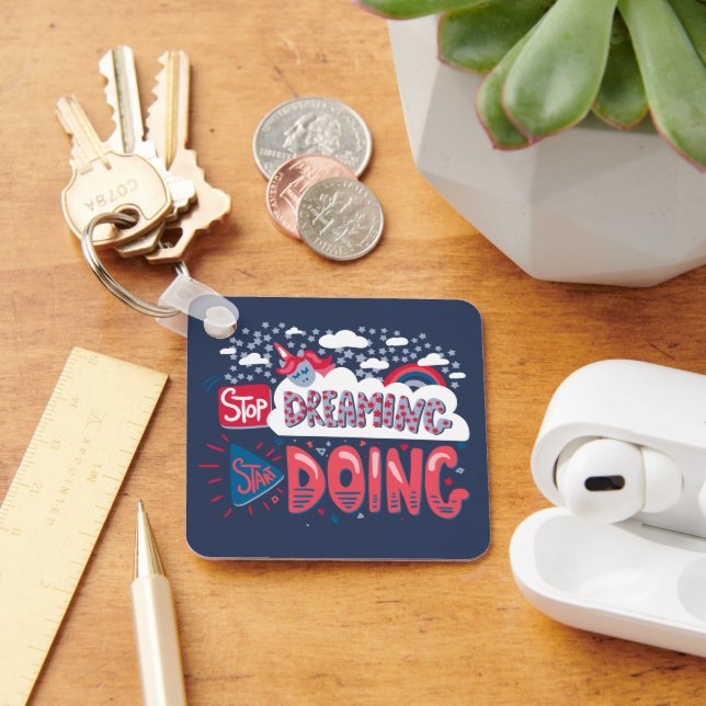 Stop Dreaming, Start Doing Navy Blue Metal Keychain (Desk)