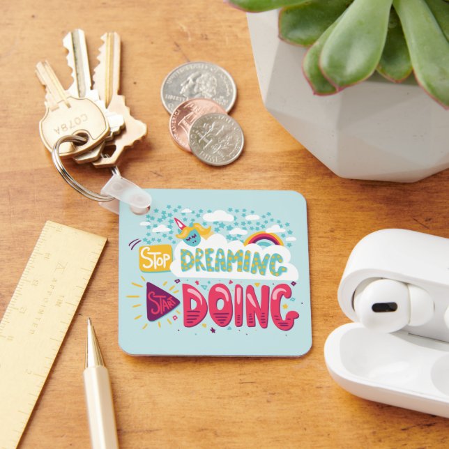 Stop Dreaming, Start Doing Pale Turquoise Metal Keychain (Desk)