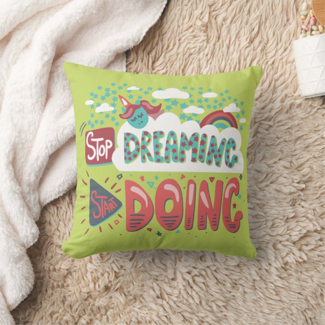 Stop Dreaming, Start Doing Soft Lime Throw Pillow (Blanket)