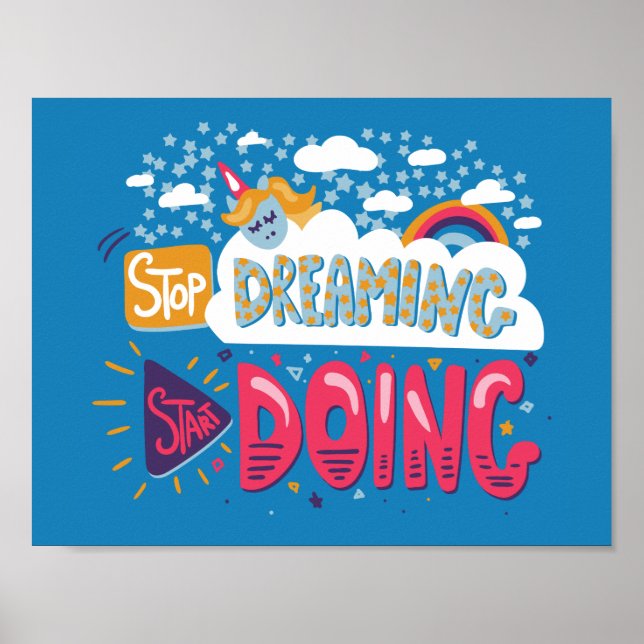 Stop Dreaming, Start Doing Steel Blue Poster (Front)