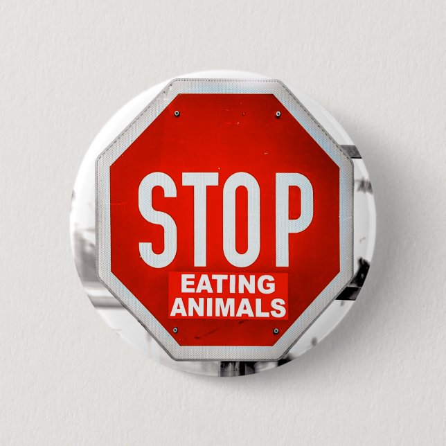 Stop Eating Animals Vegetarian Vegan 2 Inch Round Button (Front)