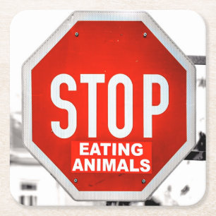 Stop Eating Animals Vegetarian Vegan Square Paper Coaster