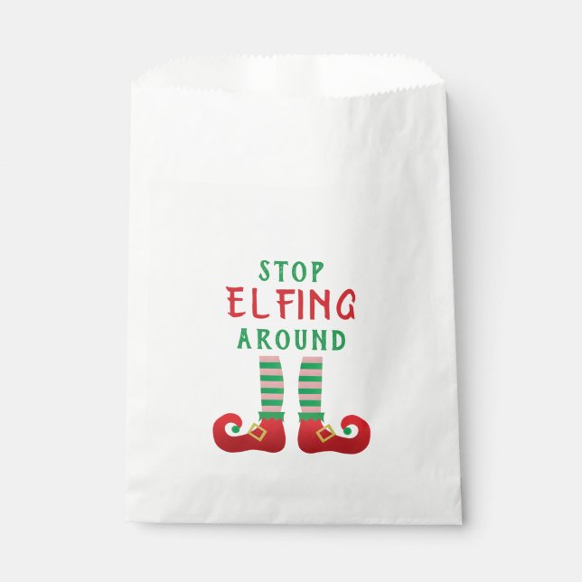 Stop Elfing Around Funny Christmas Saying Green Favour Bag (Front)