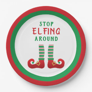 Stop Elfing Around Funny Christmas Saying Paper Plate