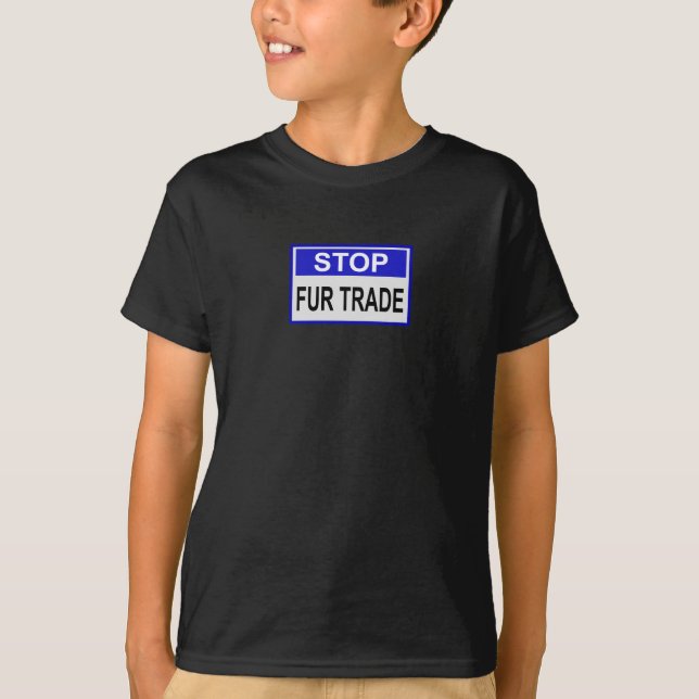 Stop Fur Trade Blue sign T-Shirt (Front)