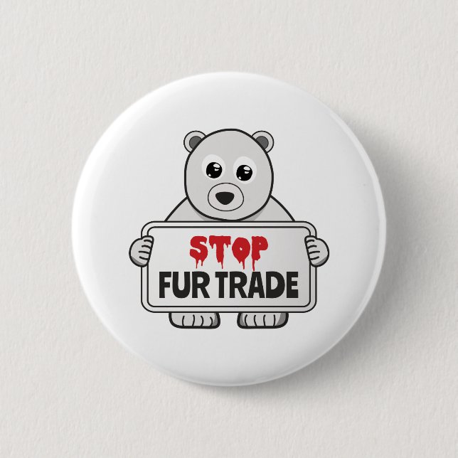 Stop Fur Trade Sad Polar Bear 2 Inch Round Button (Front)