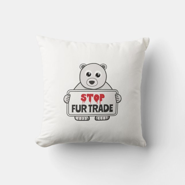 Stop Fur Trade Sad Polar Bear Throw Pillow (Front)