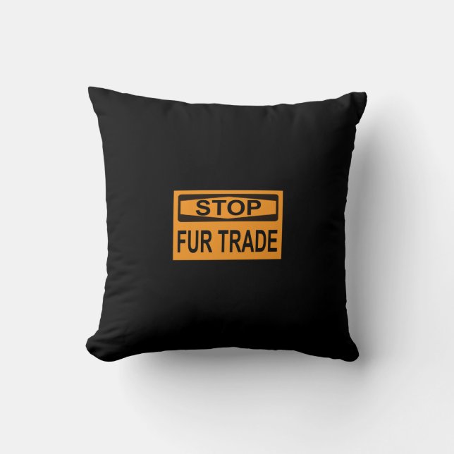 Stop Fur Trade Sign orange Throw Pillow (Front)